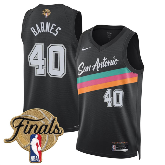 Men's Black San Antonio Spurs #40 Harrison Barnes 2026 Finals Patch City Edition Stitched Basketball Jersey